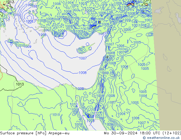 Surface pressure Arpege-eu Mo 30.09.2024 18 UTC