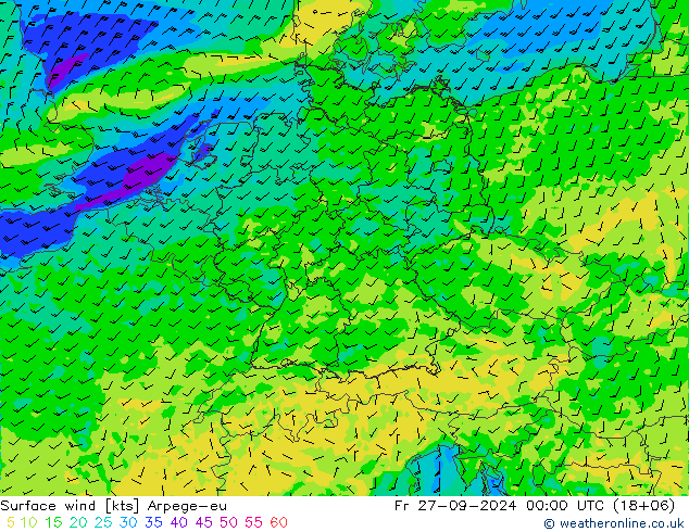 Surface wind Arpege-eu Fr 27.09.2024 00 UTC