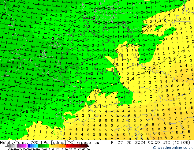 Height/Temp. 700 hPa Arpege-eu ven 27.09.2024 00 UTC