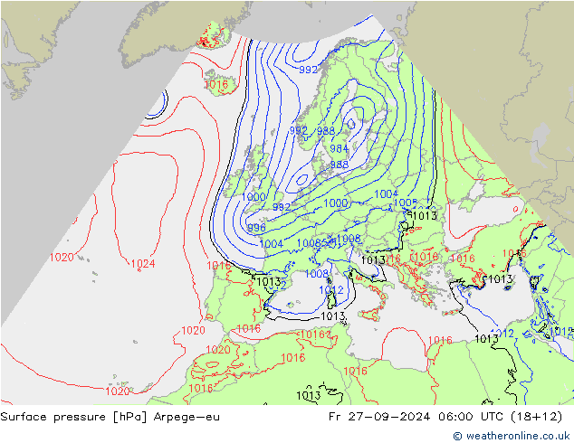 Surface pressure Arpege-eu Fr 27.09.2024 06 UTC