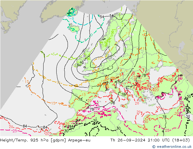 Height/Temp. 925 hPa Arpege-eu Th 26.09.2024 21 UTC