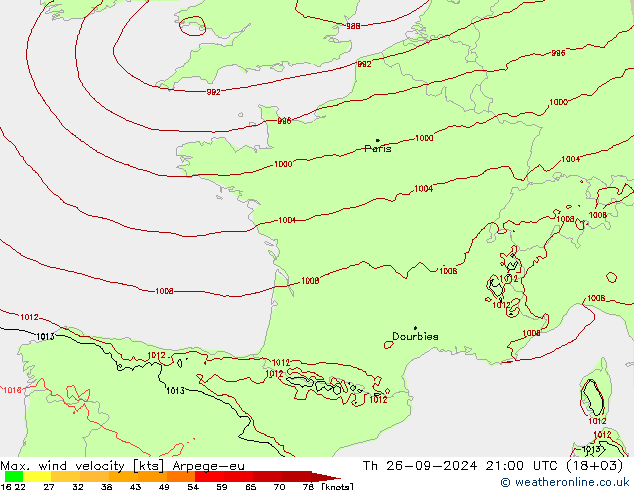 Max. wind snelheid Arpege-eu do 26.09.2024 21 UTC