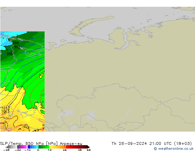 SLP/Temp. 850 hPa Arpege-eu do 26.09.2024 21 UTC