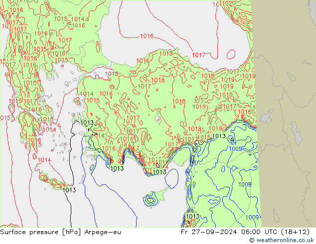 Atmosférický tlak Arpege-eu Pá 27.09.2024 06 UTC