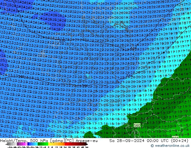 Yükseklik/Sıc. 500 hPa Arpege-eu Cts 28.09.2024 00 UTC