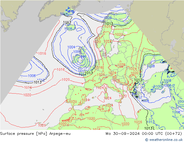 Surface pressure Arpege-eu Mo 30.09.2024 00 UTC