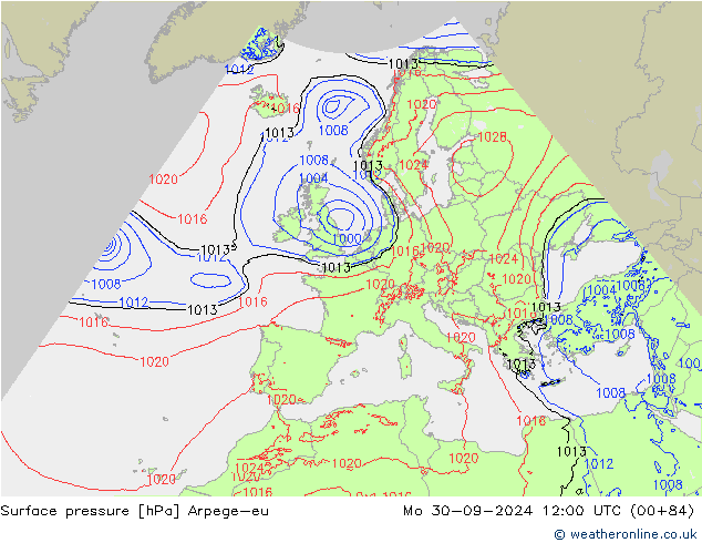 Surface pressure Arpege-eu Mo 30.09.2024 12 UTC