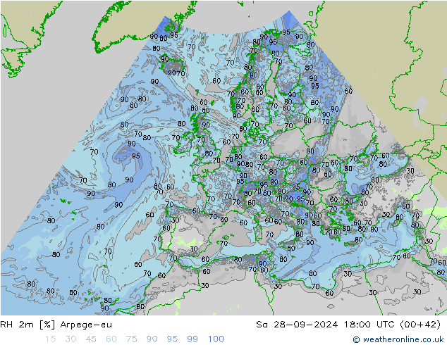 RH 2m Arpege-eu Sa 28.09.2024 18 UTC