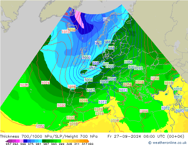 Schichtdicke 700-1000 hPa Arpege-eu Fr 27.09.2024 06 UTC