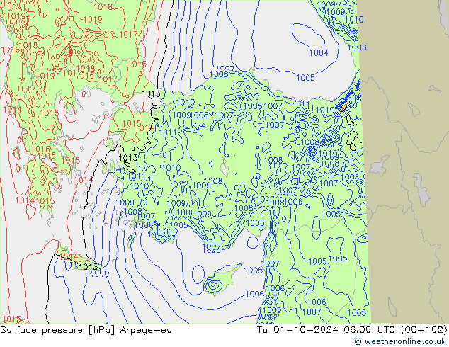 Surface pressure Arpege-eu Tu 01.10.2024 06 UTC