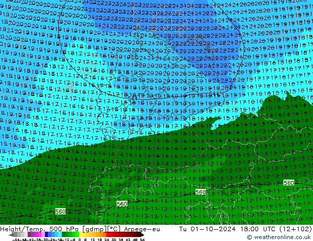 Hoogte/Temp. 500 hPa Arpege-eu di 01.10.2024 18 UTC