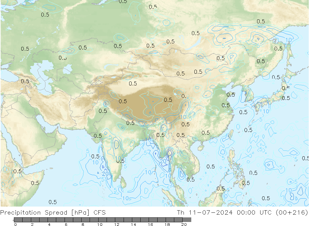 Neerslag Spread CFS do 11.07.2024 00 UTC
