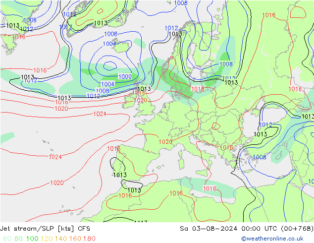 高速氣流/地面气压 CFS 星期六 03.08.2024 00 UTC