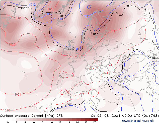 地面气压 Spread CFS 星期六 03.08.2024 00 UTC