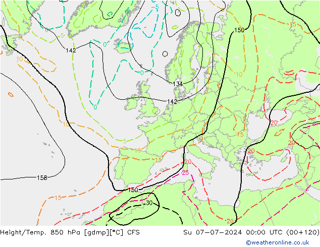Hoogte/Temp. 850 hPa CFS zo 07.07.2024 00 UTC