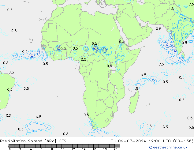 Neerslag Spread CFS di 09.07.2024 12 UTC