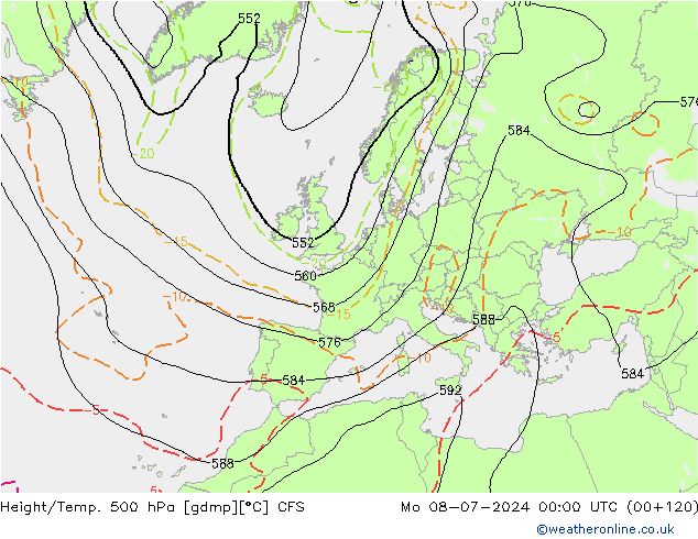 Hoogte/Temp. 500 hPa CFS ma 08.07.2024 00 UTC