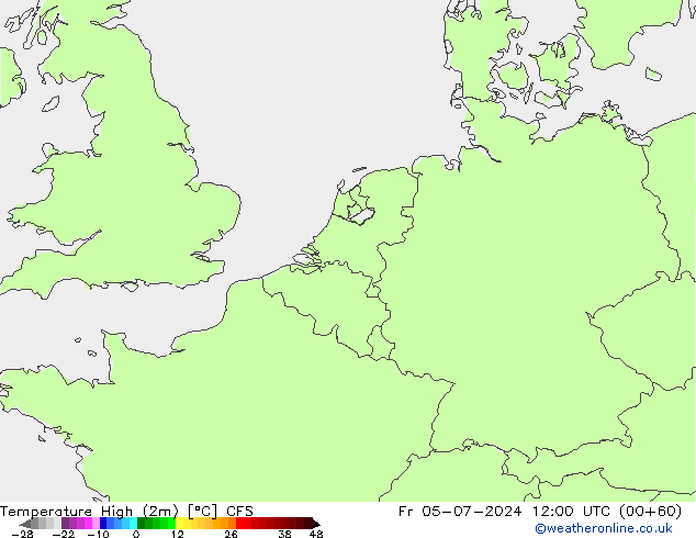 Max.temperatuur (2m) CFS vr 05.07.2024 12 UTC