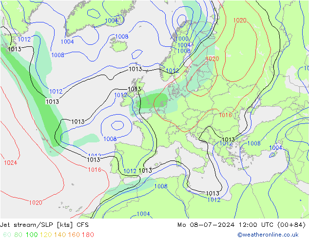高速氣流/地面气压 CFS 星期一 08.07.2024 12 UTC
