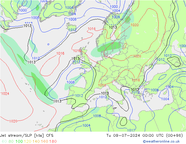 高速氣流/地面气压 CFS 星期二 09.07.2024 00 UTC