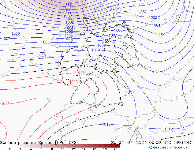 地面气压 Spread CFS 星期日 07.07.2024 00 UTC
