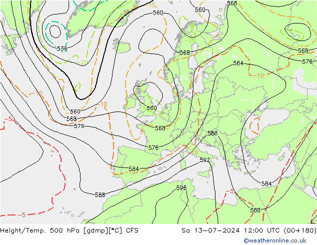 Hoogte/Temp. 500 hPa CFS za 13.07.2024 12 UTC