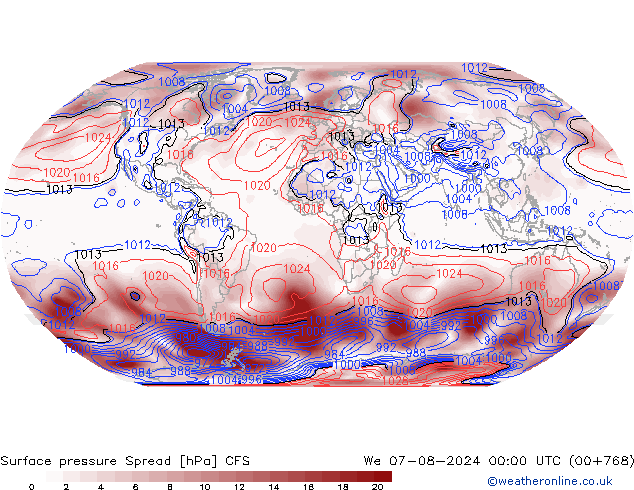 地面气压 Spread CFS 星期三 07.08.2024 00 UTC