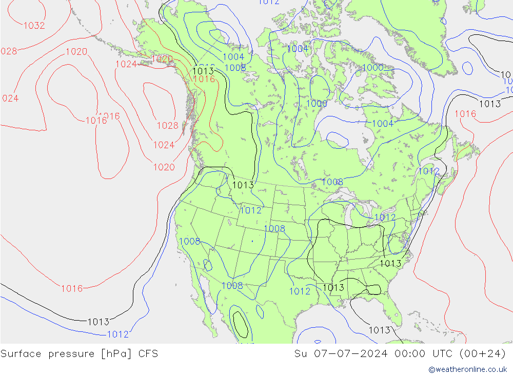 Luchtdruk (Grond) CFS zo 07.07.2024 00 UTC