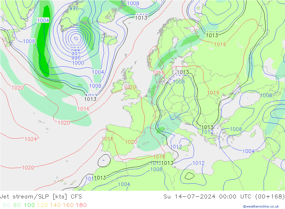 高速氣流/地面气压 CFS 星期日 14.07.2024 00 UTC