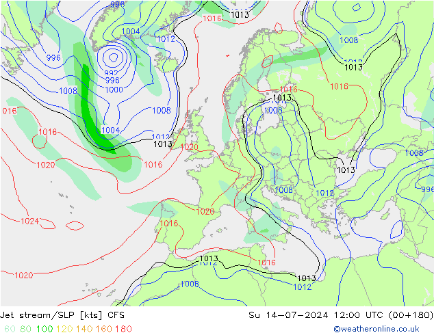 高速氣流/地面气压 CFS 星期日 14.07.2024 12 UTC