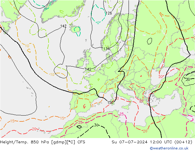 Hoogte/Temp. 850 hPa CFS zo 07.07.2024 12 UTC