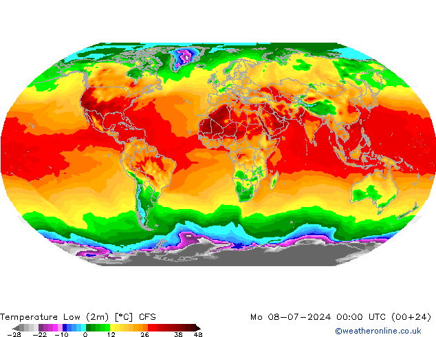 Temperature Low (2m) CFS 星期一 08.07.2024 00 UTC