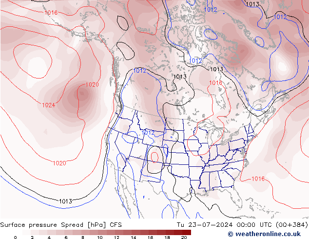 地面气压 Spread CFS 星期二 23.07.2024 00 UTC