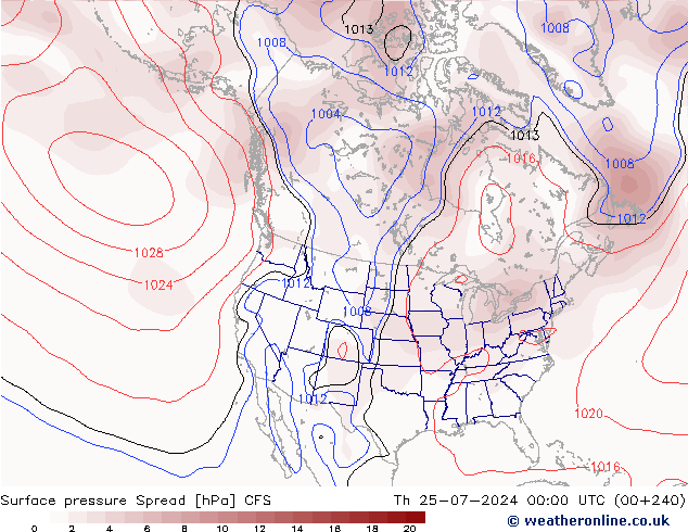 地面气压 Spread CFS 星期四 25.07.2024 00 UTC