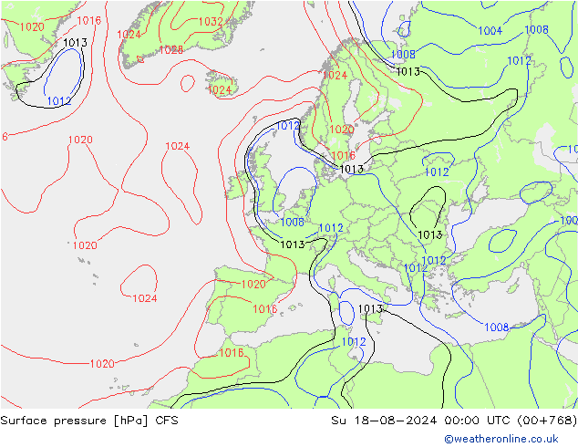 Luchtdruk (Grond) CFS zo 18.08.2024 00 UTC