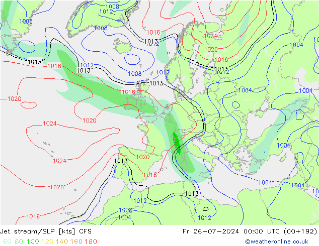 高速氣流/地面气压 CFS 星期五 26.07.2024 00 UTC