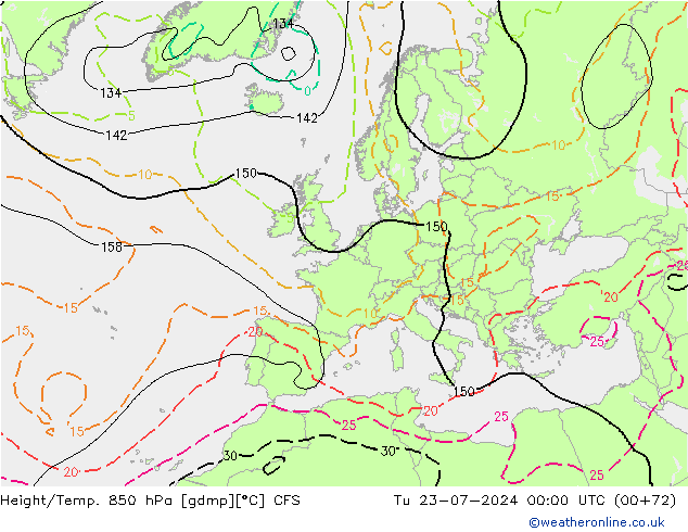 Hoogte/Temp. 850 hPa CFS di 23.07.2024 00 UTC