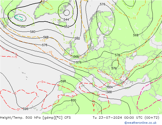 Hoogte/Temp. 500 hPa CFS di 23.07.2024 00 UTC
