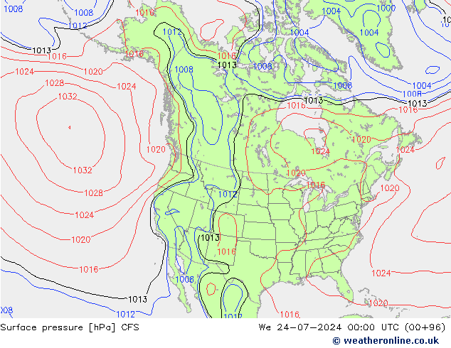 地面气压 CFS 星期三 24.07.2024 00 UTC