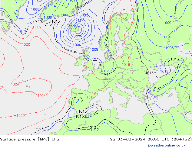 地面气压 CFS 星期六 03.08.2024 00 UTC
