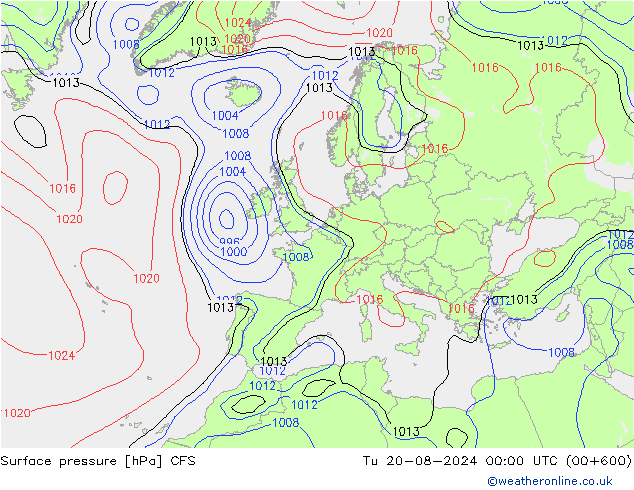 Atmosférický tlak CFS Út 20.08.2024 00 UTC