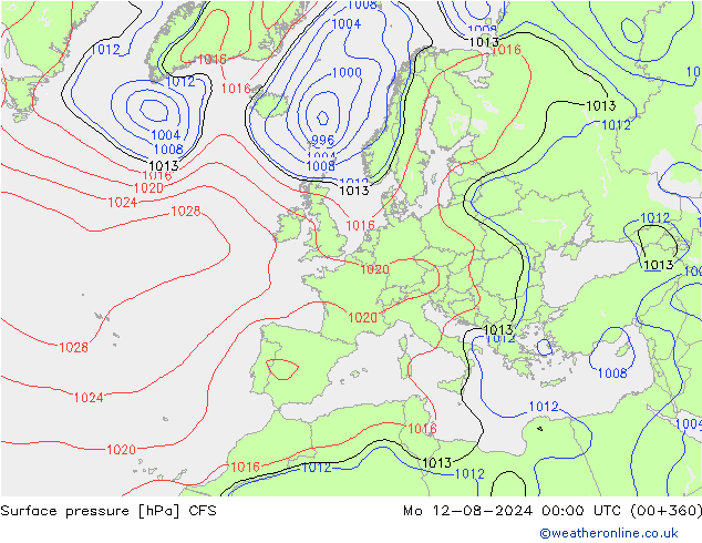 地面气压 CFS 星期一 12.08.2024 00 UTC