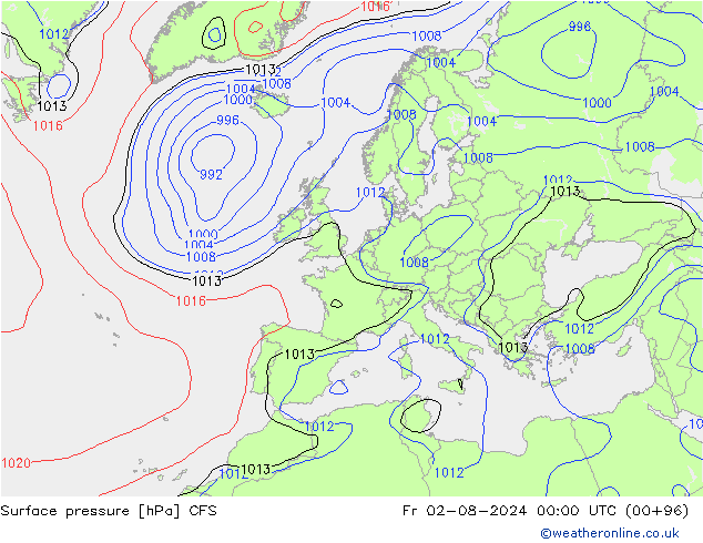 地面气压 CFS 星期五 02.08.2024 00 UTC