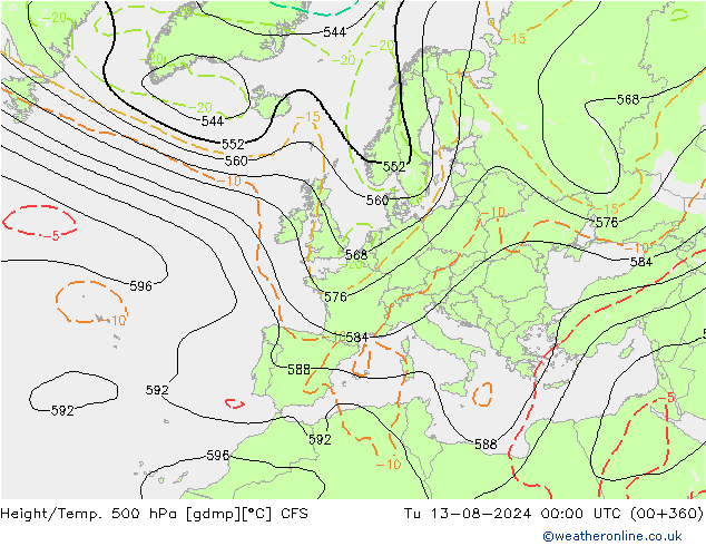 Hoogte/Temp. 500 hPa CFS di 13.08.2024 00 UTC