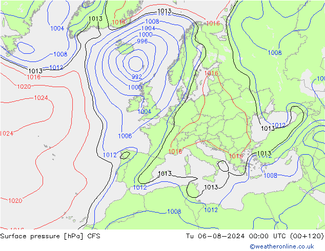 地面气压 CFS 星期二 06.08.2024 00 UTC