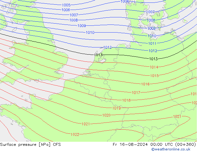 地面气压 CFS 星期五 16.08.2024 00 UTC