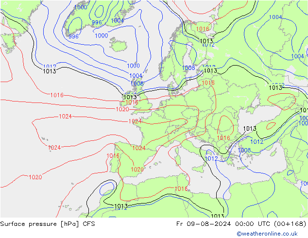 Luchtdruk (Grond) CFS vr 09.08.2024 00 UTC