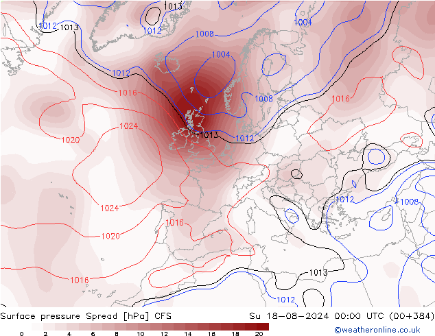 Luchtdruk op zeeniveau Spread CFS zo 18.08.2024 00 UTC