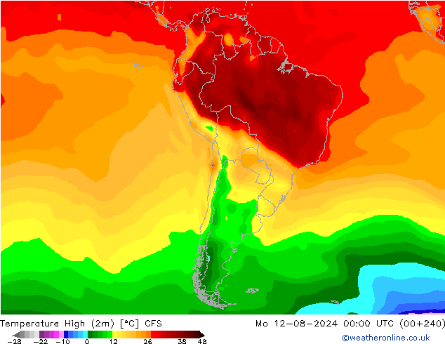 Max.temperatuur (2m) CFS ma 12.08.2024 00 UTC