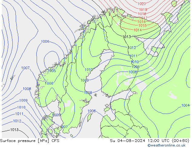 Luchtdruk (Grond) CFS zo 04.08.2024 12 UTC